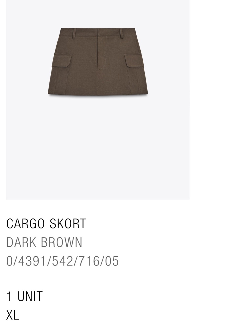 Zara Dark Brown Cargo Skort